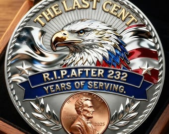 The Last Cent Commemorative Coin, American Freedom Eagle Coin, Veteran Memorial Coin, UV Printed Collectible CoinPatriotic Gift for Veterans