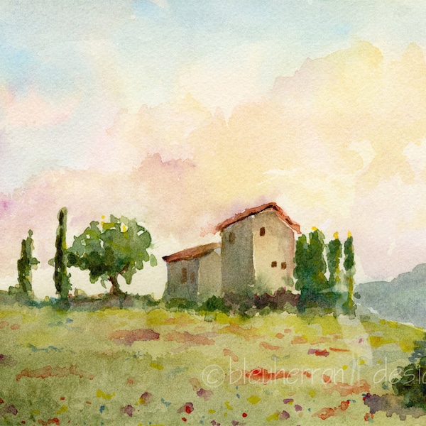 italian landscape- Tuscan Spring- watercolor print