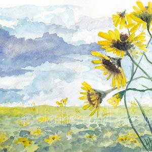 watercolor landscape- Wild Sunflower- flower art print