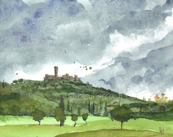 Italian landscape- Castle Montecchio- watercolor art print