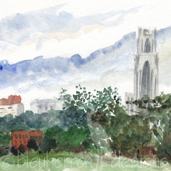 Acuarela de paisaje - Catedral del Aprendizaje, Pittsburgh - Impresión artística