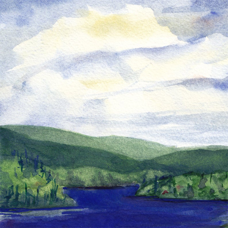 Blue Lake Parc R\u00e9gional Kiamika art print watercolor landscape