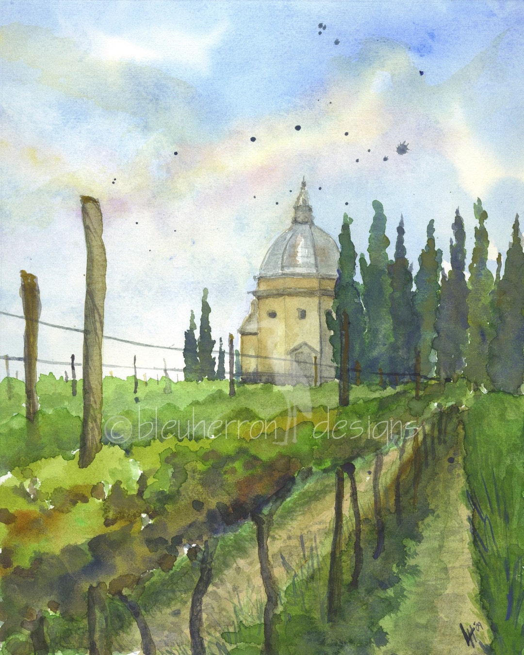 Watercolor Landscape Pozzo Della Chiana Italy Art Print Etsy