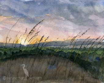 watercolor landscape- Prairie Sunset- art print