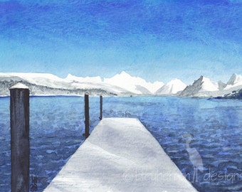 snowy watercolor- Winter Mountains- art print