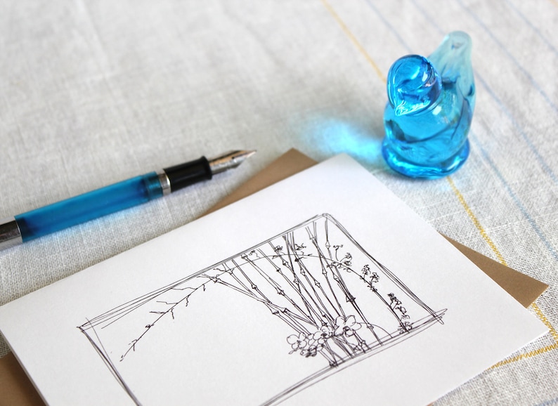 Japanese Orchid and Bamboo set of 12 sketch art cards card set