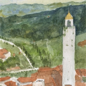 Italy watercolor- San Gimigano Tower- art print