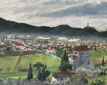 pintura de paisaje toscano- Morning Mist in Toscana- impresión acyrlic