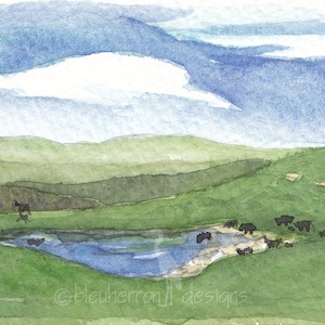 watercolor landscape- Flint Hills Pasture- art print