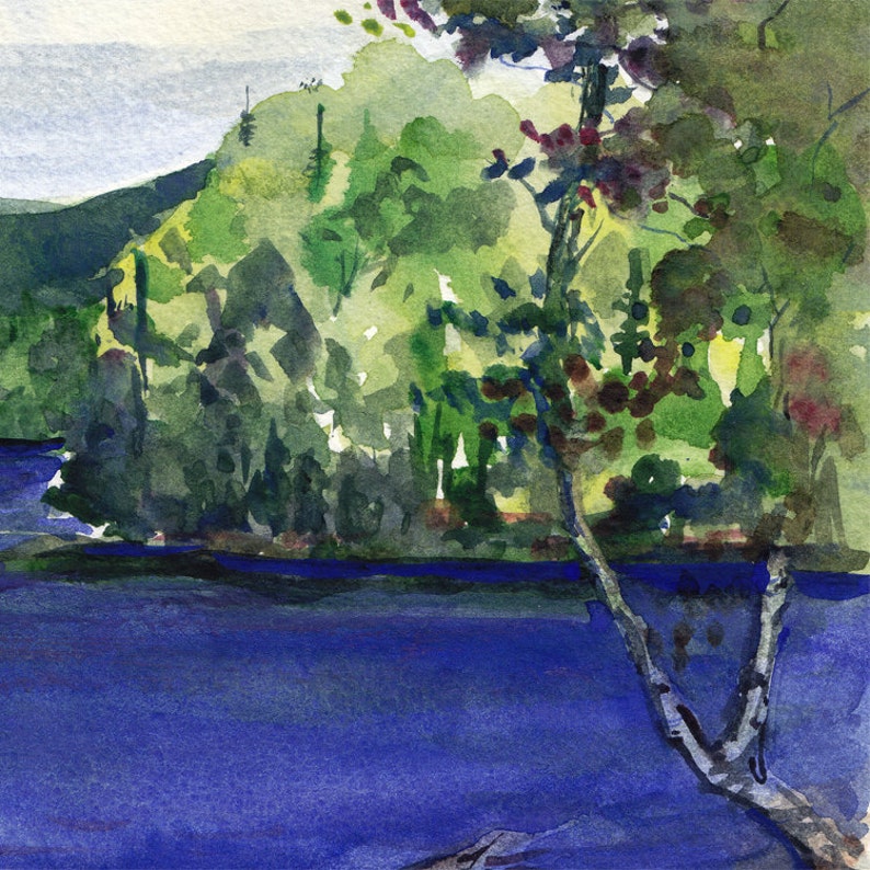 Blue Lake Parc R\u00e9gional Kiamika art print watercolor landscape