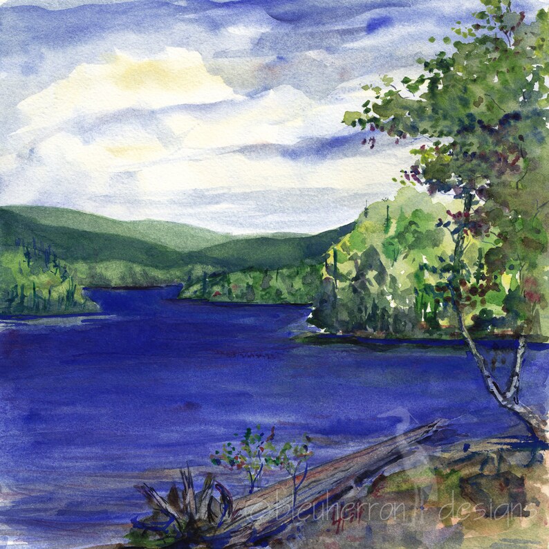Blue Lake Parc R\u00e9gional Kiamika art print watercolor landscape