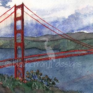 San Francisco painting- Golden Gate City- landscape watercolor print