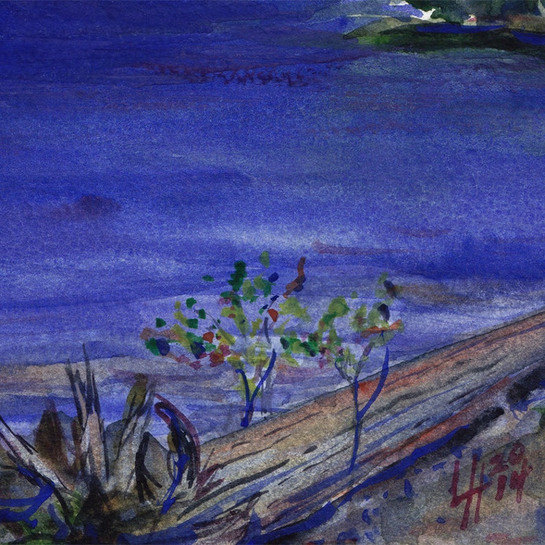 Blue Lake Parc R\u00e9gional Kiamika art print watercolor landscape