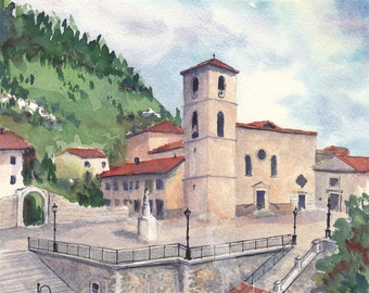 italy watercolor- San Pietro Avellana- art print