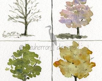 four seasons painting- A Tree's Clothes- watercolor art print