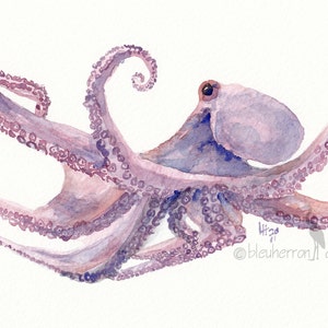 ocean watercolor- Octopus- animal art print