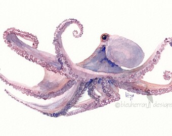 ocean watercolor- Octopus- animal art print