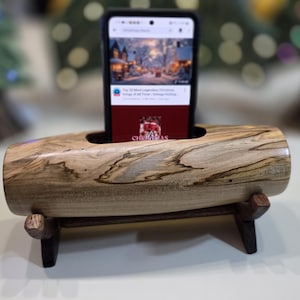 Wooden Phone Speaker Stand, Passive Acoustic Amplifier, Cell Phone Holder Dock, Desk Accessory, Handmade Wood Sound Booster