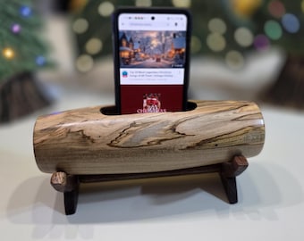 Soporte de madera para altavoz de teléfono, amplificador acústico pasivo, base para teléfono móvil, accesorio de escritorio, amplificador de sonido de madera hecho a mano.