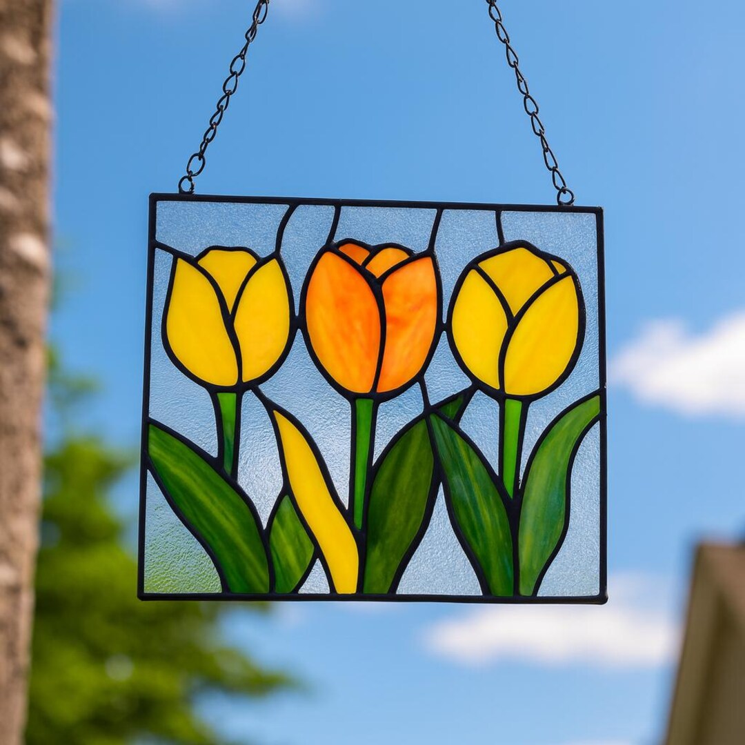 Handmade Tulip Stained Glass Suncatcher: Spring Window Decor - Etsy