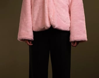 Women's Pink Faux Fur Jacket - Cozy Winter Coat
