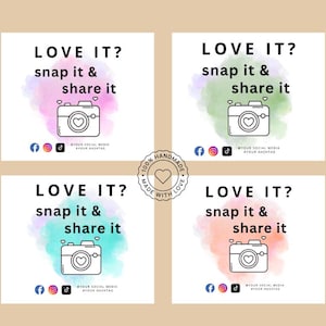 Snap het en deel het | 4 bundels afdrukbare bedankkaartjes | Bewerkbare kaartsjabloon voor delen en delen | DIY-sticker voor sociale media |