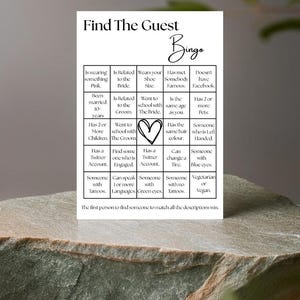Trova l'ospite Bingo / Giochi interattivi per matrimoni / Bingo / Decorazioni da tavolo / Segnaletica digitale / Decorazioni per matrimoni fatte a mano / Progetti personalizzati / Semplice
