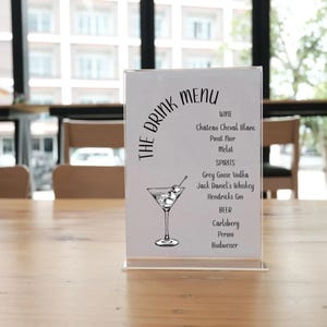 La carte des boissons - Panneaux de table de mariage - Impressions A5 - Imprimé et expédié - Carte A5 - Carte 300 g