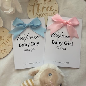 Bienvenidos al mundo / Bebé niña / Bebé niño / Tarjetas de lujo / Impresiones A6 / Tarjetas con lazos / Tarjetas elegantes / 350 g/m² / Tarjetas personalizadas