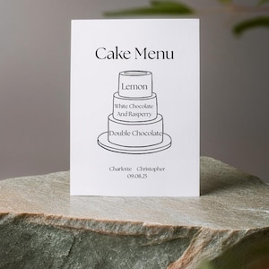 Hochzeitstorte Menü | Geschmacksrichtungen | Drei Tier | DIN A4 | DIN A5 | Personalisiert | Hochzeit | Digitales Design | Vollständig anpassbar