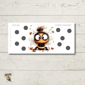 Cute Bumble Bee Cash Budgeting Savings Challenge Scratch and Save Challenge Tracker Mini Challenge for Cash Budgeters