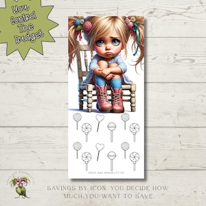 Little Girl Lollipop Tracker Savings Challenge By Image Envelope Budgeting Savings Challenge Mini Challenge for Cash Budgeters