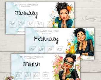 Save By Month 1K Month Savings Challenge Savings Monthly Savings Quirky Black Girl Savings Challenge Cash Envelope Budgeting Tracker