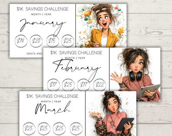 Laminated 1K Savings Challenge: Monthly Cash Budget Tracker