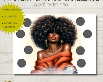 Afro Girl Savings Challenge Tracker | Laminated Budgeting Tool