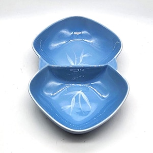 Vintage Winfield Blue Pacific Divided Serving Bowl, MCM Hand-Painted Bamboo Porcelain Tray