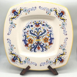Bandeja cuadrada vintage de 37 cm (14,5 pulgadas) de Ricco Deruta, plato de cerámica mayólica italiana pintado a mano, bandeja de presentación grande Ceramiche Made in Italy.