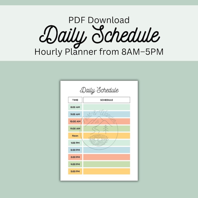 Printable Daily Schedule | Hourly Planner From 8AM–5PM | One-page Time ...