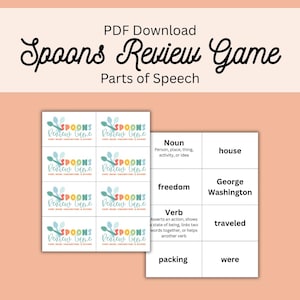 Pièces de cuillères à discours Jeu | Jeu de cartes de grammaire pour enfants | Téléchargement numérique | Activité amusante pour l'école à la maison et la classe | PDF imprimable