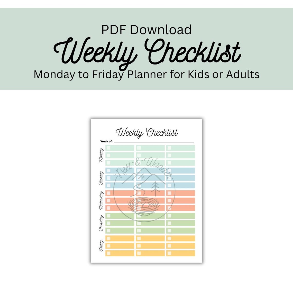 Weekly Checklist Printable | Colorful PDF for Homeschool, Chores ...
