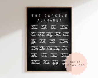 The Cursive Alphabet // Chalkboard background // Digital Print