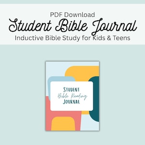 May include: A Student Bible Journal with the text "Student Bible Journal" and "Inductive Bible Study for Kids & Teens". The journal cover has a colorful abstract design with a white rectangle containing the words "Student Bible Reading Journal".