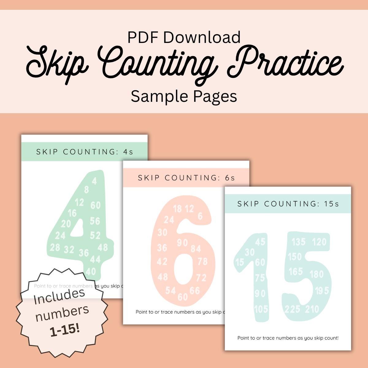 Skip Counting Worksheets 1–15 | Trace & Fill-in Multiplication Practice ...