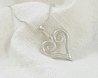 Hand Crafted Solid Sterling Silver Blacksmith's Heart Necklace Pendant