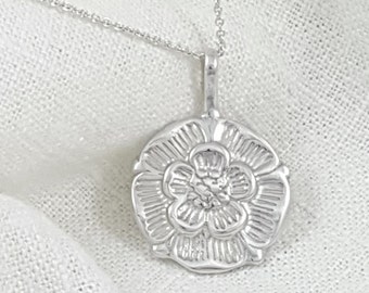 Hand Crafted Solid Sterling Silver Tudor Rose Necklace Pendant