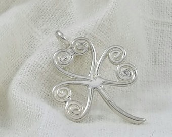 Hand Crafted Solid Sterling Silver Shamrock Necklace Pendant