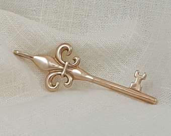 Hand Crafted Solid Ancient Bronze Fleur de Lis Key Necklace Pendant