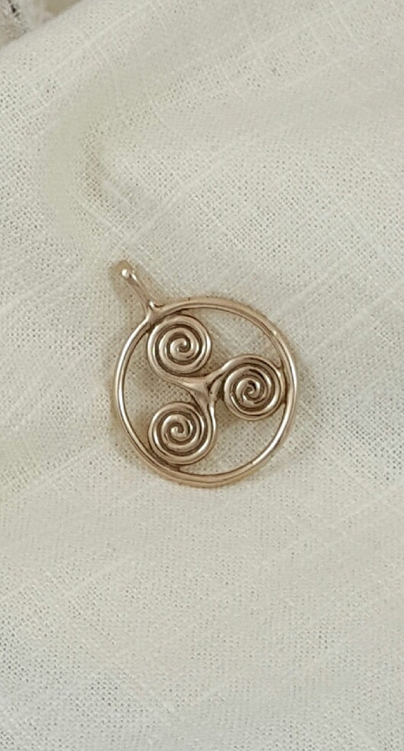 Hand Crafted Solid Ancient Bronze Encircled Spiral Triskele Necklace Pendant