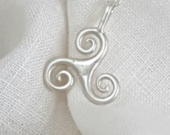 Hand Crafted Solid Sterling Silver Open Spiral Triskele Necklace Pendant