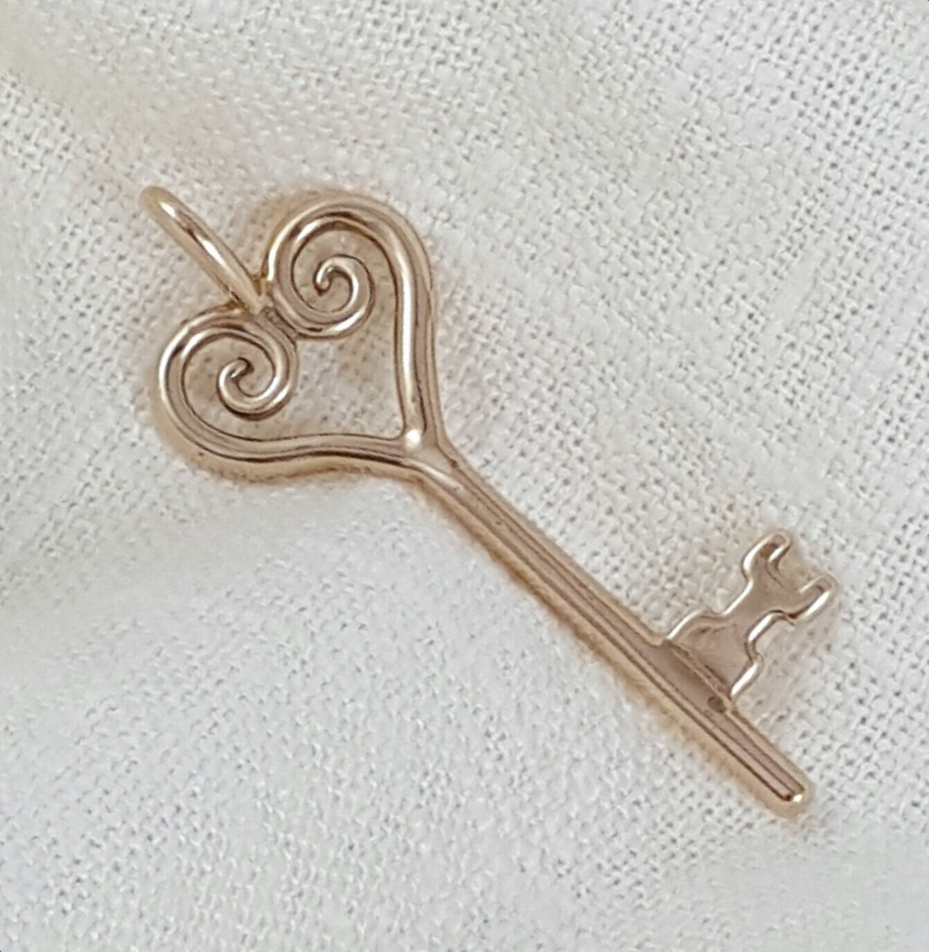 Hand Crafted Solid Ancient Bronze Key to the Heart Necklace Pendant